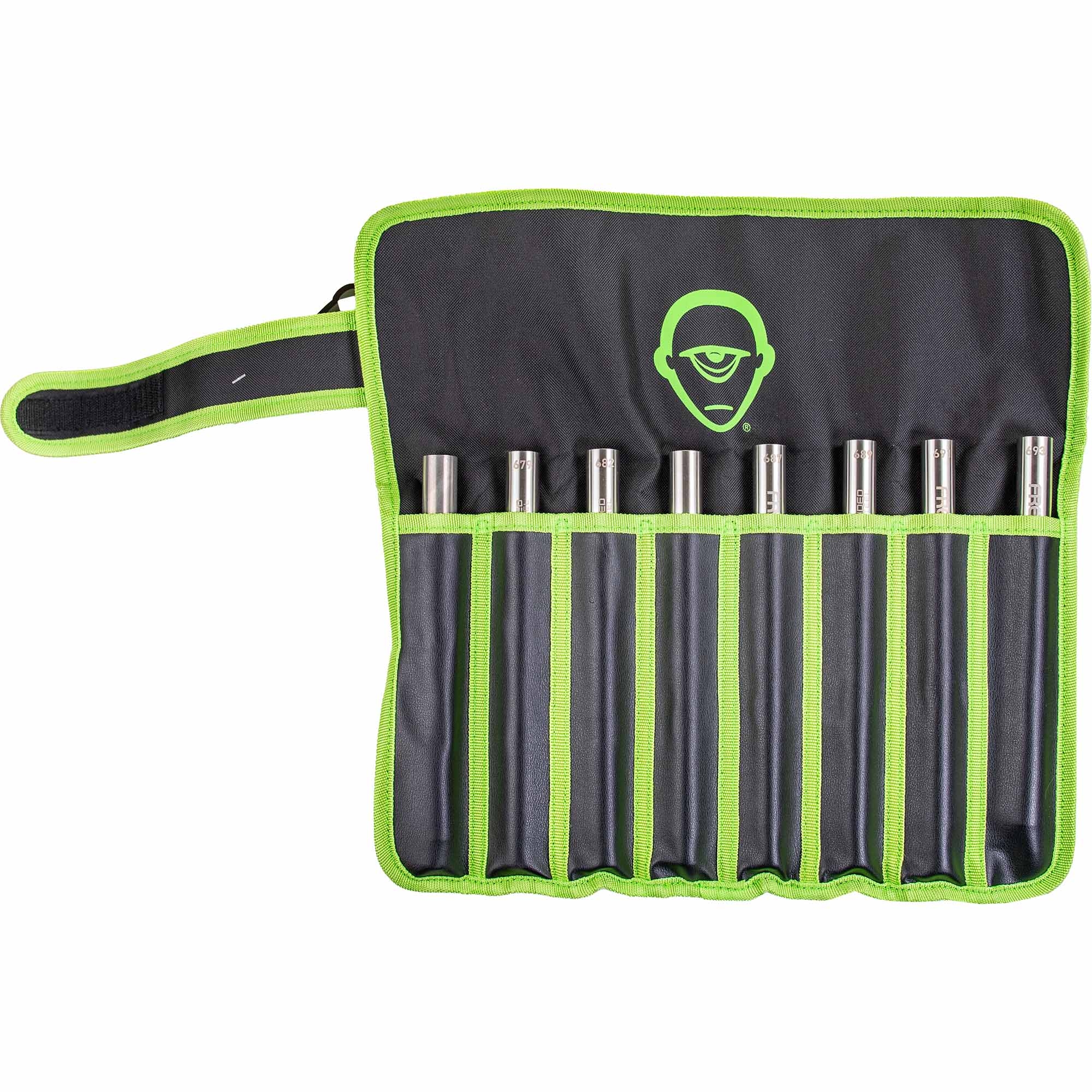 GOG Freak XL Hülsen Set, 8 Edelstahl Hülsen + Battle Boy Tasche Werkzeugset, Bit-Satz, Präzisa-Case, grüne Kante, Werkzeug-Organizer, Satzwerkzeug, Schlüsselnutzen, Torx-Schlüssel, Werkzeugrollen, Führungssatz, Schraubenschlüssel, Bitset, Tragetasche, Schraubenschlüssel-Griff, Kasten-Set