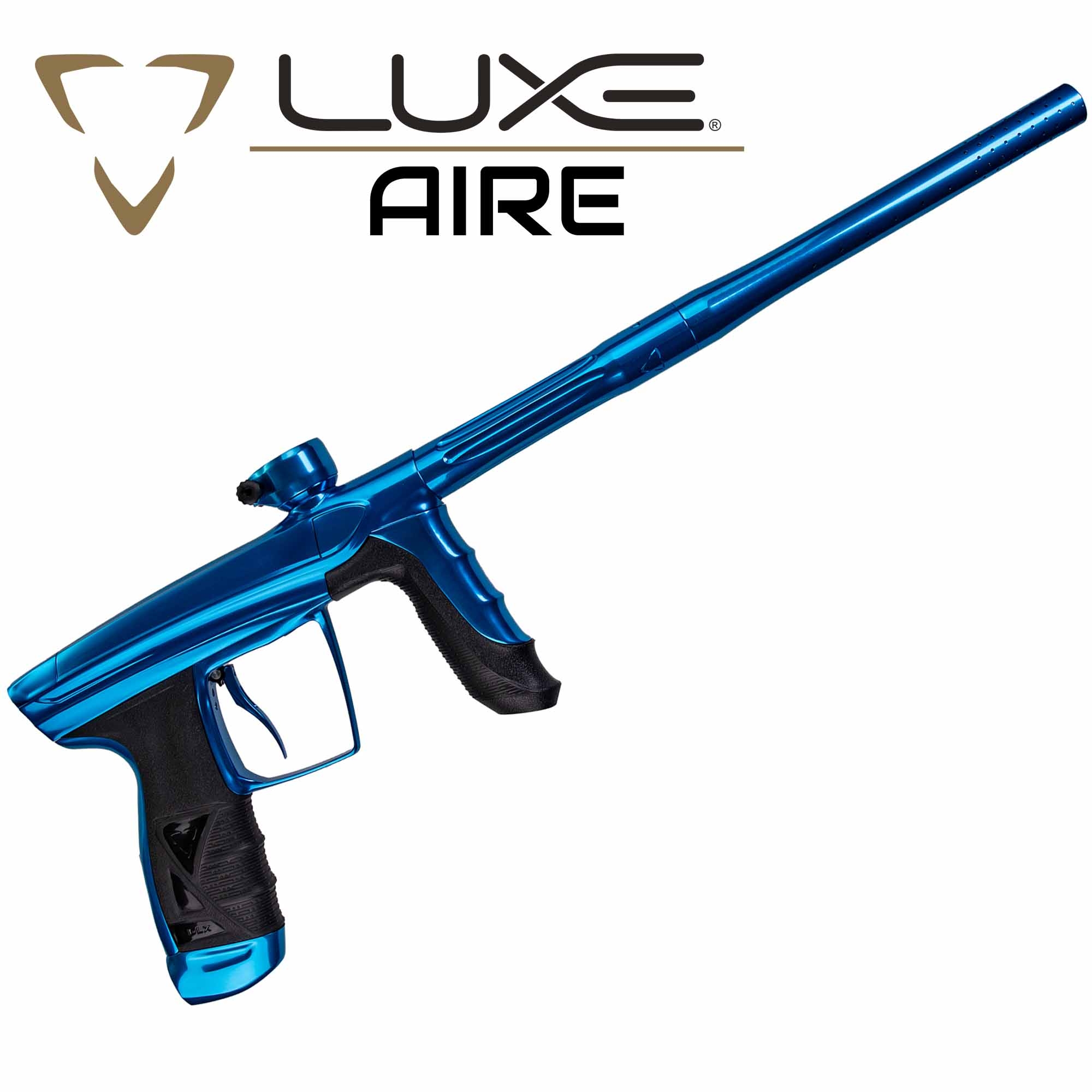 Paintball-Pistole, blaue Farbe, Griffstück, Langer Lauf, Einstellungsvorrichtung