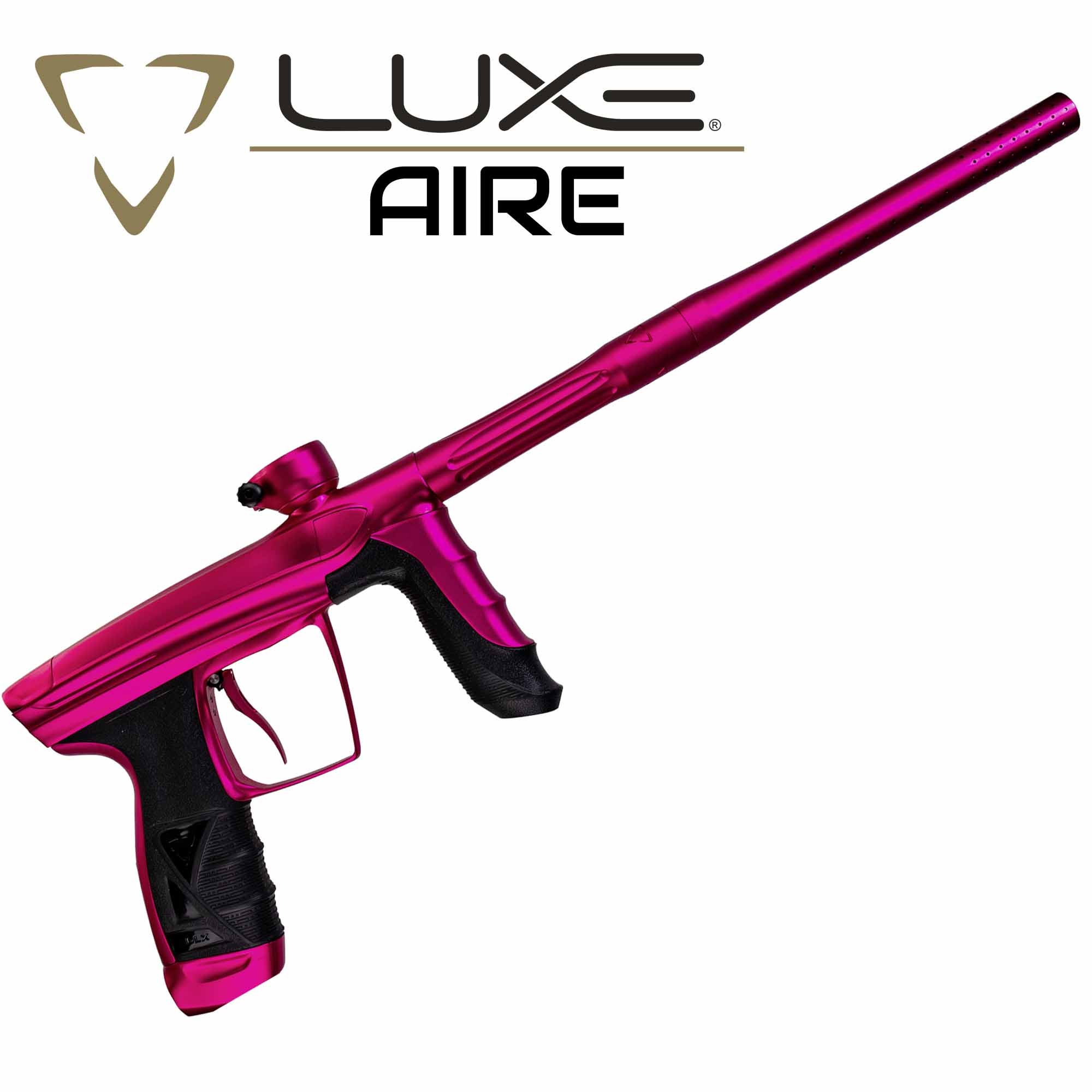  paintball gun, magenta color, long barrel, pistol grip, airsoft marker