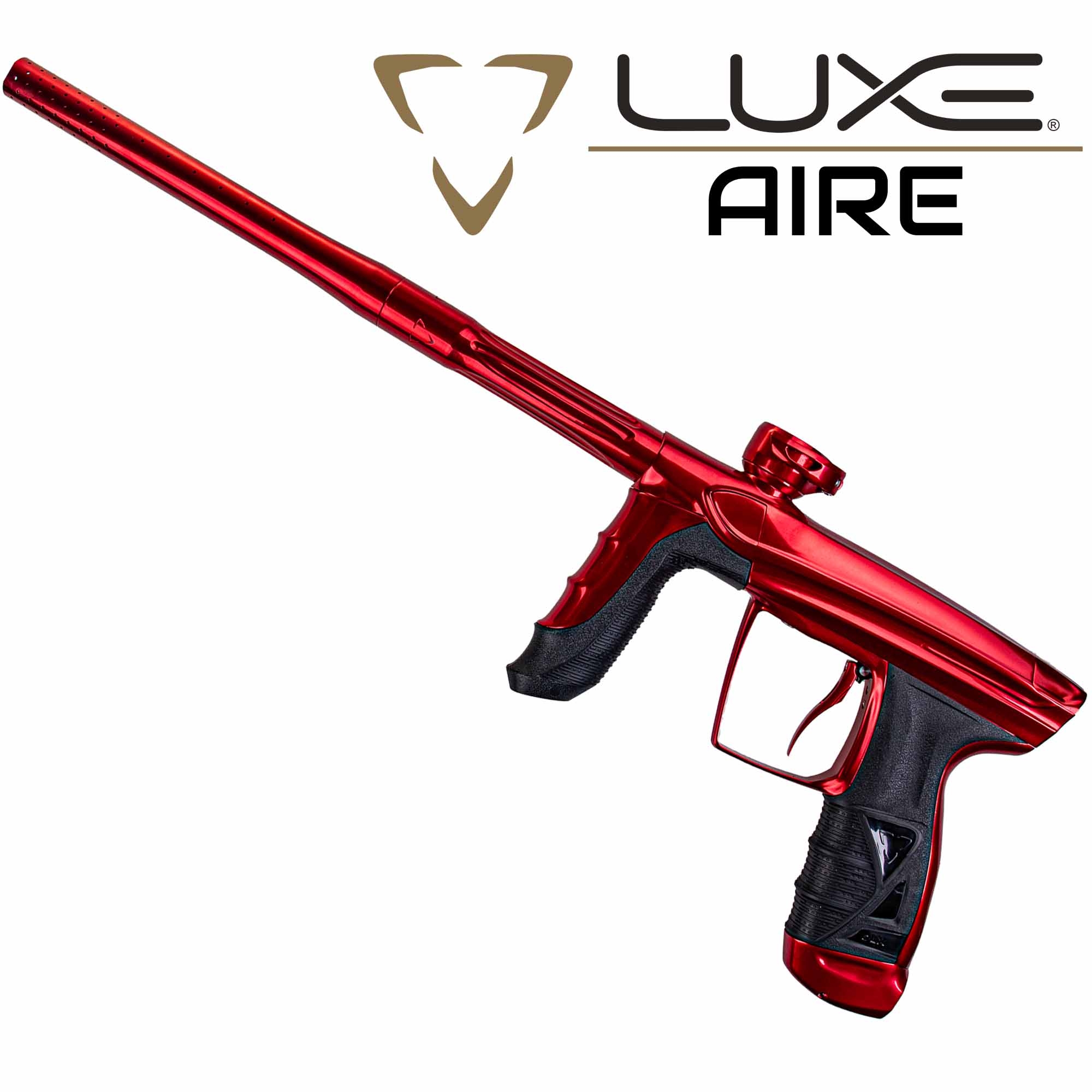 DLX Luxe® AIRE Markierer, rot poliert Paintball-Marker, Roter Paintball-Gewehr, Pistolengriff, langer Lauf, metallisch roter