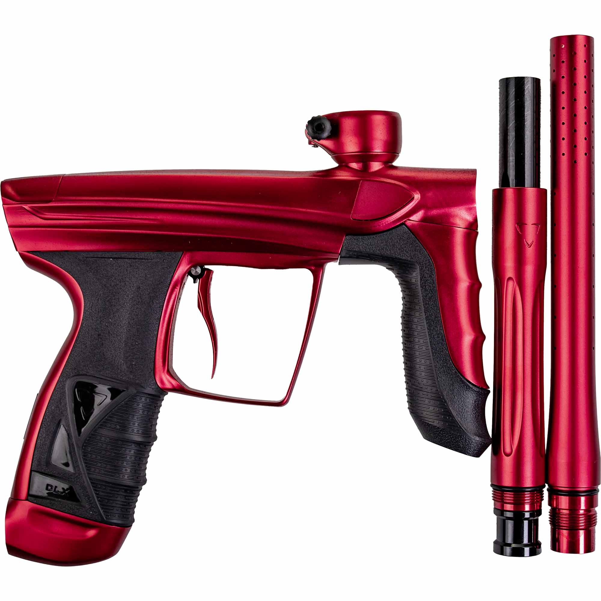 DLX Luxe® AIRE Markierer, rot matt Paintball-Pistole, Rote Waffe, Griff-Gummierung, Barrel-Set, Schwarze Akzente